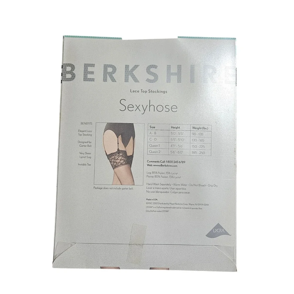 Berkshire Sexyhose Lace Top Stockings Queen 1 Sheer Lycra Hosiery 1361 USA NWT